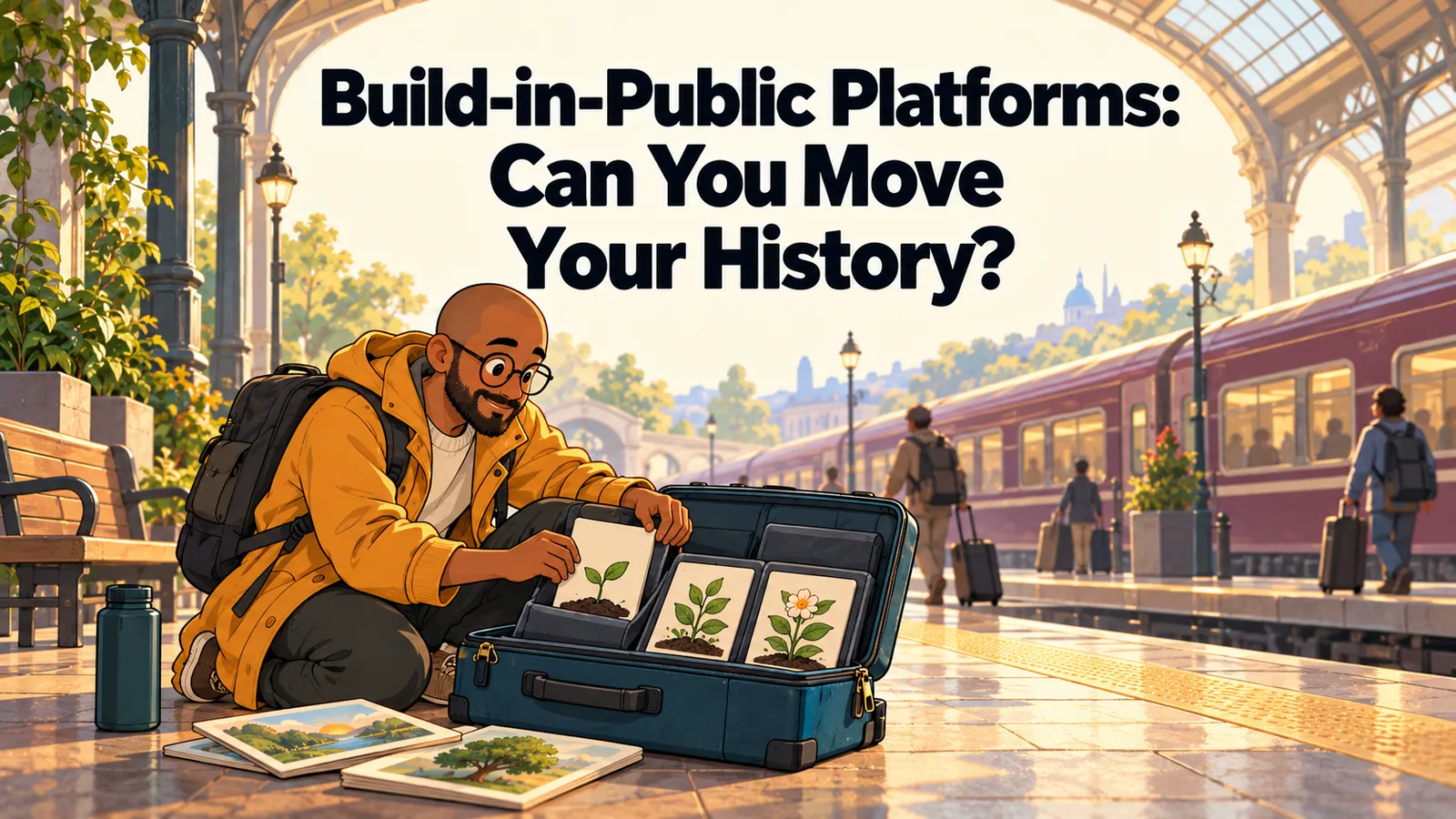 Illustrated cover for “Build-in-Public Platforms: Can You Move Your History?”.