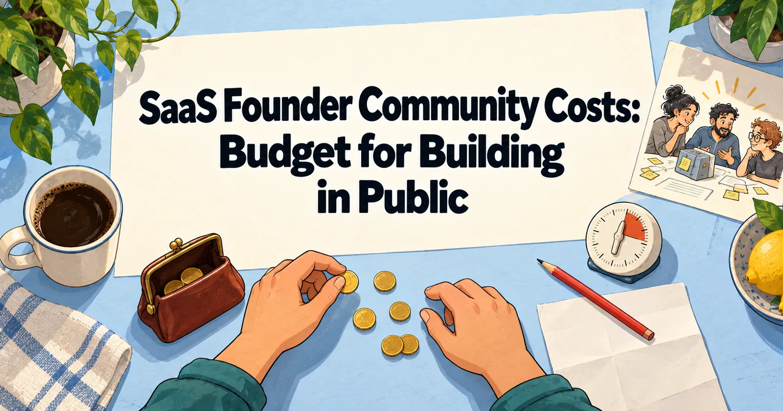 Illustrated cover for “SaaS Founder Community Costs: Budget for Building in Public”.