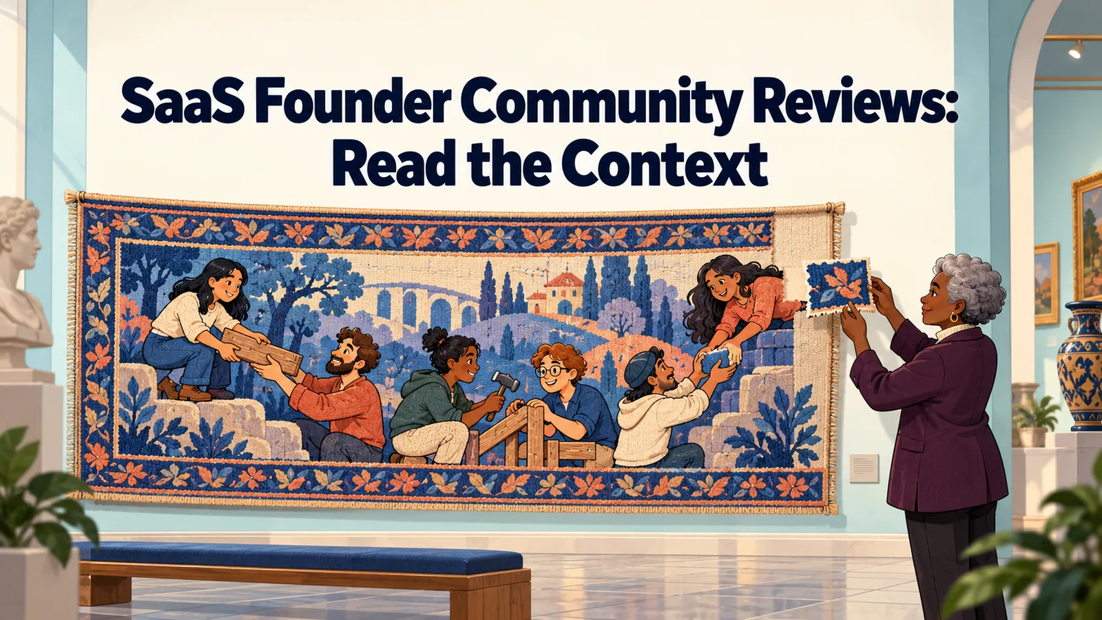 Illustrated cover for “SaaS Founder Community Reviews: Read the Context”.