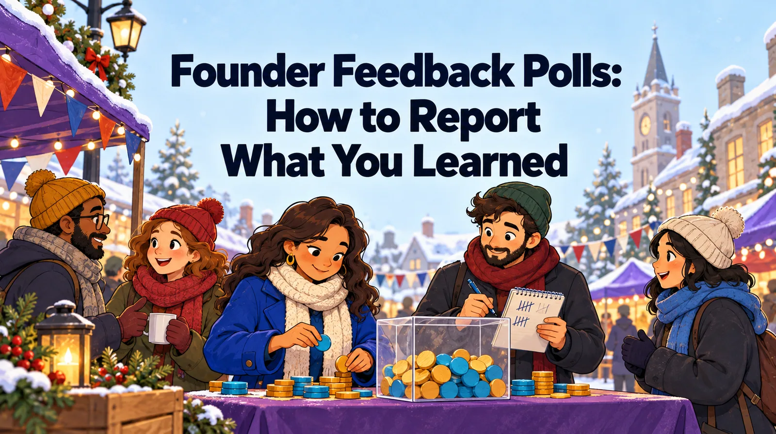 Illustrated cover for “Founder Feedback Polls: How to Report What You Learned”.