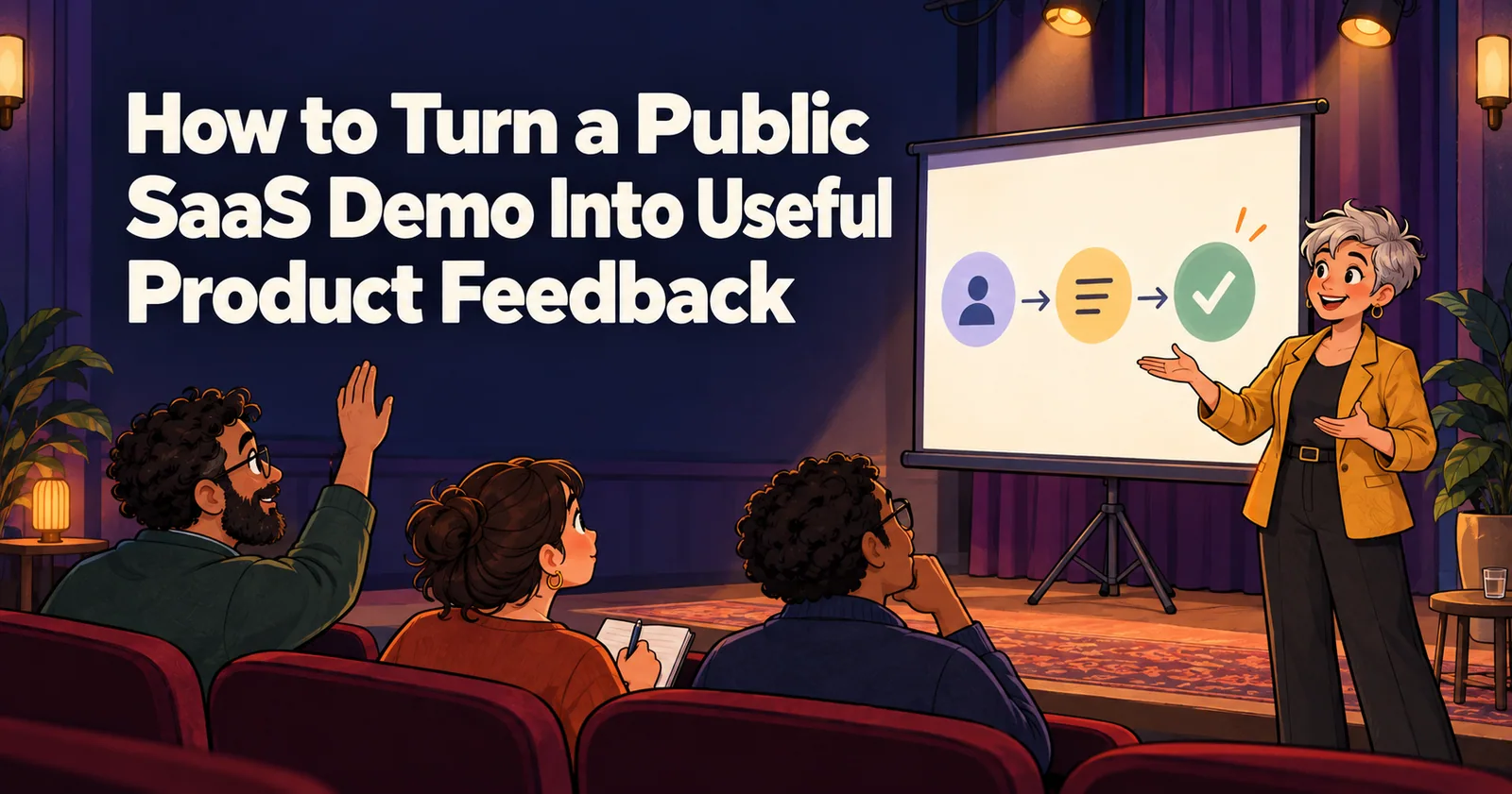 Illustrated cover for “How to Turn a Public SaaS Demo Into Useful Product Feedback”.